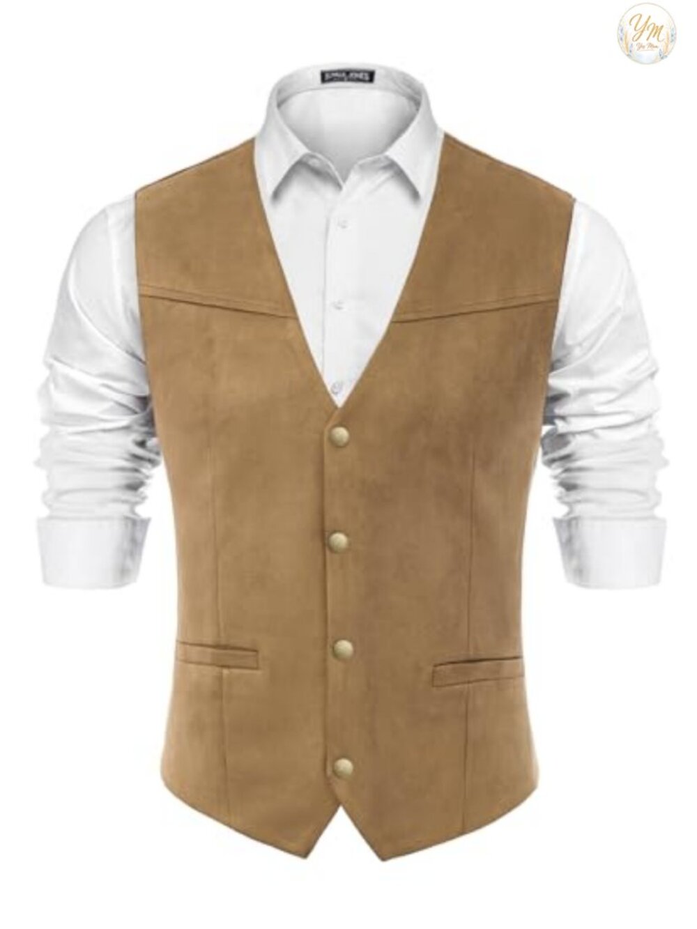 Men's Suede Leather Western Vest Sleeveless Button Waistcoat